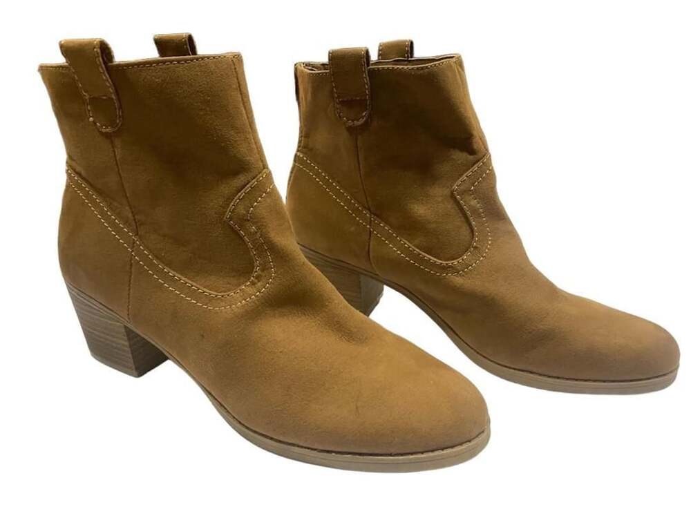 Dolcetta Western Ankle Boots Size 11 Brown Suede Zip-Back Block Heel